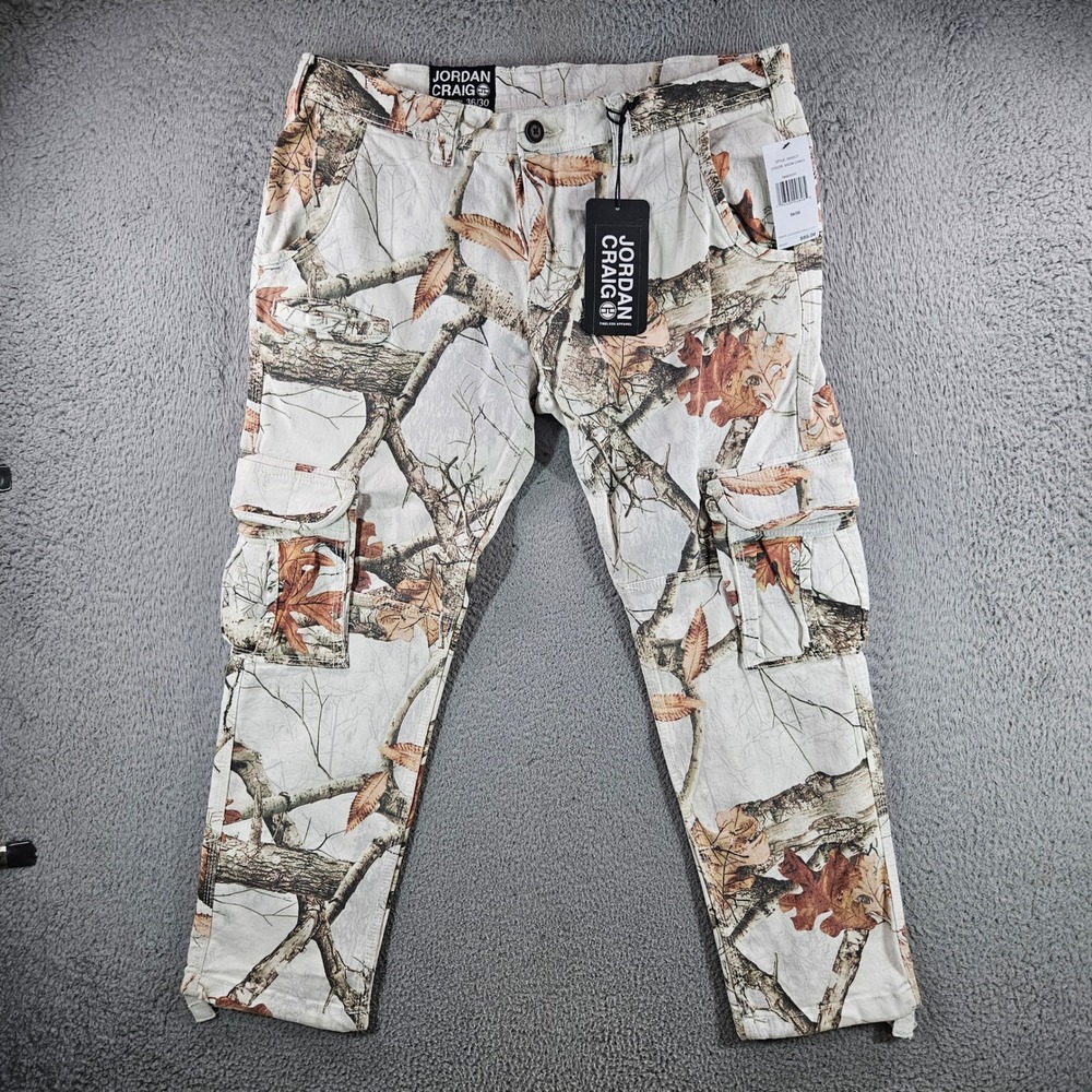 Jordan Craig Mens Snow Camo Cargo Pants 5656CT White Tree Leaf Print 36x30 NWT